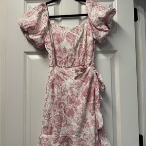 Trixxi Pink Floral Puff-Sleeve Wrap Dress